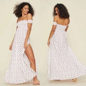 LPA Darlin Smocked Romantic Floral White Maxi Dress Women's Size XS